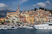 Menton Old Town and Marina, Alpes Maritime, Cote d'Azur, France, Mediterranean, Europe