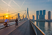 Erasmusbrug (Erasmus Bridge) and Wilhelminakade 137, De Rotterdam, The Rotterdam Building, Rotterdam, South Holland, The Netherlands, Europe