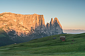 Seiser Alm, Dolomiten, Südtirol, Italien, Sonnenaufgang auf der Seiser Alm