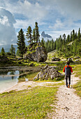 Walking around Lake Federa,Cortina d'Ampezzo,Belluno district,Veneto,Italy