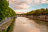Italy, Lazio, Rome, Sunset on Tiber River