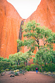 Uluru (Ayers Rock), Uluru-Kata Tjuta National Park, Northern Territory, Central Australia, Australia, Woman walking on the Mala Walk trail in the Kantju Gorge