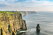 Breanan Mor and O Briens tower. Cliffs of Moher, Liscannor, Co. Clare, Munster province, Ireland.
