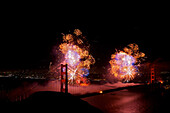 Fireworks display near Golden Gate Bridge, San Francisco, California, United States