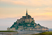 Mont-Saint-Michel Abbey at sunrise, UNESCO World Heritage Site, Normandy, France