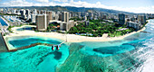 A panoramic helicopter view of Waikiki's Beautiful Shoreline