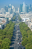 France. Paris 16th district. Area of Place de l'Etoile. Avenue de la Grande Armée. In the background: buildings of La Defense