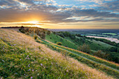 Sunset over Iron-Age hill fort of Beacon Hill, near Highclere, Hampshire, England, United Kingdom, Europe