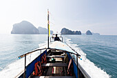Traditional longtail boat with the Koh Hong Islands in the background, Krabi Coast, Krabi, Thailand, Southeast Asia, Asia