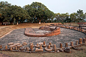 Überreste eines buddhistischen Tempels aus dem 5. Jahrhundert mit dem einzigen krummlinigen Turm, der in Odisha im Kloster Ratnagiri, Odisha, Indien, Asien gefunden wurde