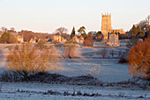 St. James' Church and town on frosty morning, Chipping Campden, Cotswolds, Gloucestershire, England, United Kingdom, Europe