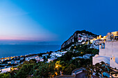 Sunset over the gulf of Naples and Capri, island of Capri, Gulf of Naples, Italy