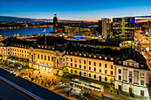 view to the central station and Stadhus at dusk, Stockholm, Stockholm, Sweden