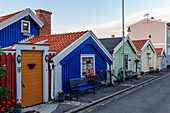Colorful workers' apartments in Swedish style, Karlskrona, Blekinge, Southern Sweden, Sweden