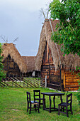 Wooden houses with thatched roof in the Bunge open-air museum, Schweden