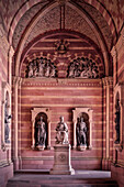 UNESCO Welterbe Dom zu Speyer, Vorhalle mit Statue, Kaiser und Mariendom, Rheinland-Pfalz, Deutschland