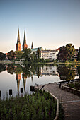 UNESCO World Heritage Hanseatic Town Luebeck, view across the river Trave towards Luebeck Cathedral, Luebeck, Schleswig-Holstein, Germany