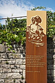 Wine explanation sign at Terroir F site at Kapellenberg vineyard, Frickenhausen, near Ochsenfurt, Franconia, Bavaria, Germany