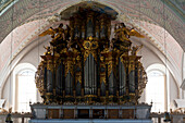 The organ in the church of the Pielenhofen Abbey in Pielenhofen in the valley of the Naab, Lower Bavaria
