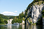 The Danube Gorge with cruise boat near the Weltenburg Monastery