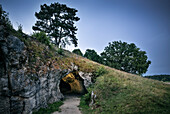 UNESCO World Heritage Ice Age Caves of the Swabian Alb, Vogelherd Cave at archeological park, Lone Valley, Baden-Wuerttemberg, Germany