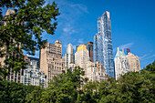 contrast between nature in central park and the buildings in midtown, architecture, manhattan, new york city, state of new york, united states, usa
