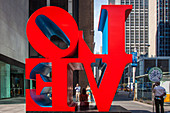 the sculpture love by robert indiana on 6th avenue, manhattan, new york city, state of new york, united states, usa