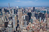 view of the chrysler building and the buildings of midtown from the observatory of the empire state building, midtown manhattan, new york city, state of new york, united states, usa