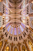 vaulted ceiling and stained glass in the choir of the notre-dame cathedral, chartres (28), france