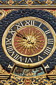 astronomical clock on the renaissance arch, rue du gros horloge, rouen (76), france