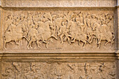 the meeting on the field of the cloth of gold between the french king francis i and henry viii of england in june 1520, detail of the aumale gallery ornamented with bas-relief sculpted into the limestone, hotel de bourgtheroulde, place de la pucelle, roue