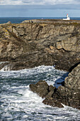 the poulains lighthouse on the island ile des poulains, sauzon, morbihan (56), france