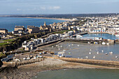 marina with the upper town of granville (50), france