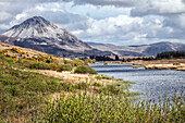 errigal mountain seen from the lake lough nacung, county donegal, ireland