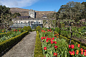 enclosed garden in front of the castle, glenveagh national park, county donegal, ireland