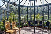 orangery in front of the enclosed garden of the castle, glenveagh national park, county donegal, ireland