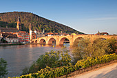 Old town with Karl-Theodor-Bridge (Old Bridge), Gate and Heilig Geist Church, Heidelberg, Baden-Wurttemberg, Germany, Europe