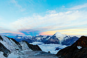 The Matterhorn, 4478m and Weisshorn, 4506m, at sunrise, Zermatt, Valais, Swiss Alps, Switzerland, Europe