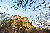 Edinburgh Castle at sunset, UNESCO World Heritage Site, Edinburgh, Scotland, United Kingdom, Europe