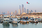 Modern city skyline and Marina, Abu Dhabi, United Arab Emirates, Middle East