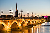 France, South-Western France, Bordeaux, pont de Pierre, spire of St Michael