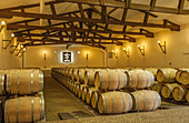 'France, Gironde, AOC Pessao-Leognan vineyard, Chateau Carbonnieux (Graves ''Grand Cru Classe''), barrel warehouse'