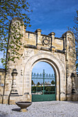 France, Gironde, Medoc, Saint-Estephe, monumental entrance door of a cemetery