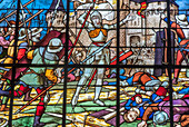 Brittany, Fougeres, stained glass windows of the St Sulpice church with Joan of Arc (on the way to Santiago de Compostella)