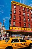 Taxi, Mott Street, at left Grand Street, Chinatown, Manhattan, New York City, New York, USA
