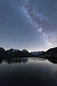 Milky Way on Piz Bernina, Fuorcla Surlej, Corvatsch, Engadine, Canton of Graubunden, Swiss Alps, Switzerland, Europe