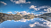 Panoramic of Piz Bernina at sunset, Fuorcla Surlej, Corvatsch, Engadine, Canton of Graubunden, Swiss Alps, Switzerland, Europe