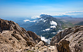 Panorama from the summit of Corno Grande peak, Gran Sasso e Monti della Laga National Park, Abruzzo, Italy, Europe