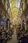Covered cafe pedestrian street, Old Quarter, Bucharest, Romania, Europe