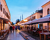 Rruga Kol Idromeno Street at night, Old Town, Shkodra, Albania, Europe